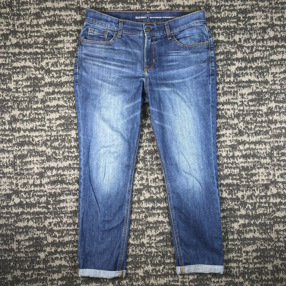 Old Navy Boyfriend Straight Crop Jeans Womens 8 Blue Medium Wash Denim Cuffed